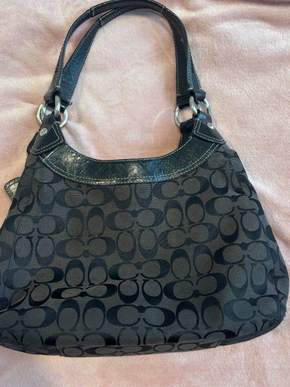 Coach Signature Black Canvas with leather handbag/purse tote/shoulder bag - Picture 6 of 8